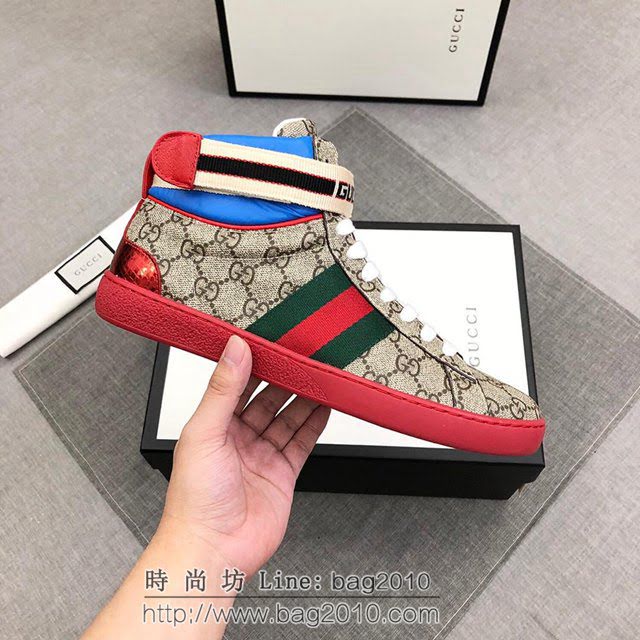 GUCCI男鞋 最高版本 古奇18Fw New Ace字母logo魔術貼高幫男鞋 古馳休閒男板鞋 Gucci系帶高幫鞋  hdnx1344